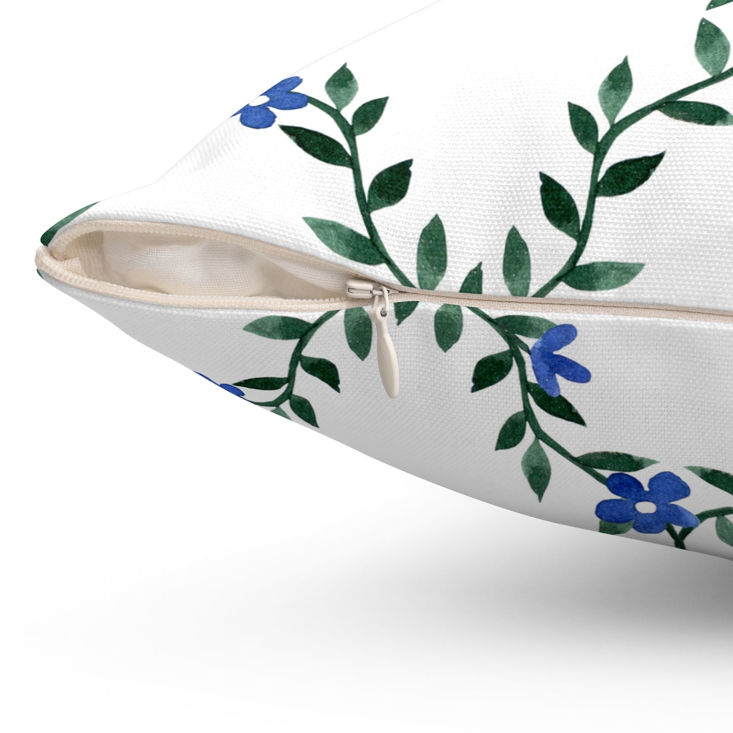 Blue Vine Floral Throw Pillow — Decorative Square Accent Cushion