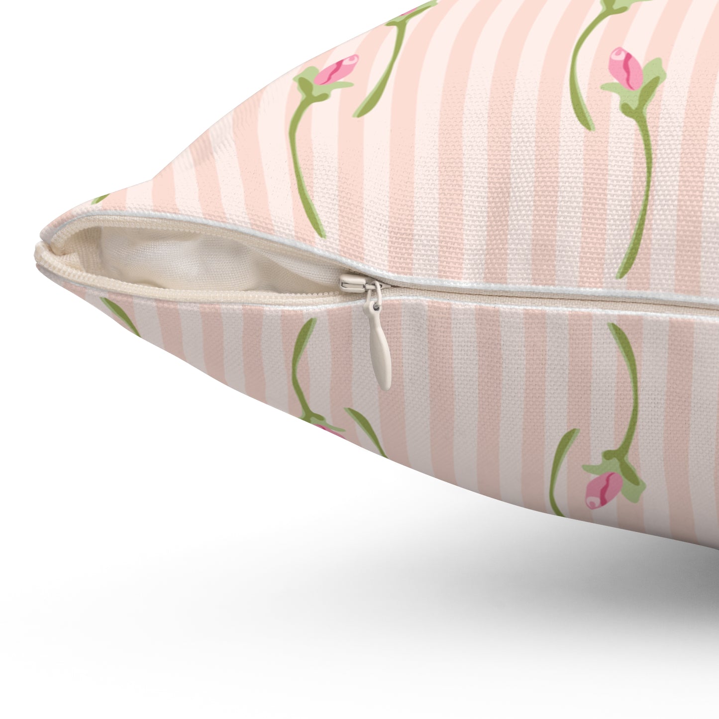 Pink Floral Stripe Throw Pillow — Vintage Rose Pattern Accent Cushion