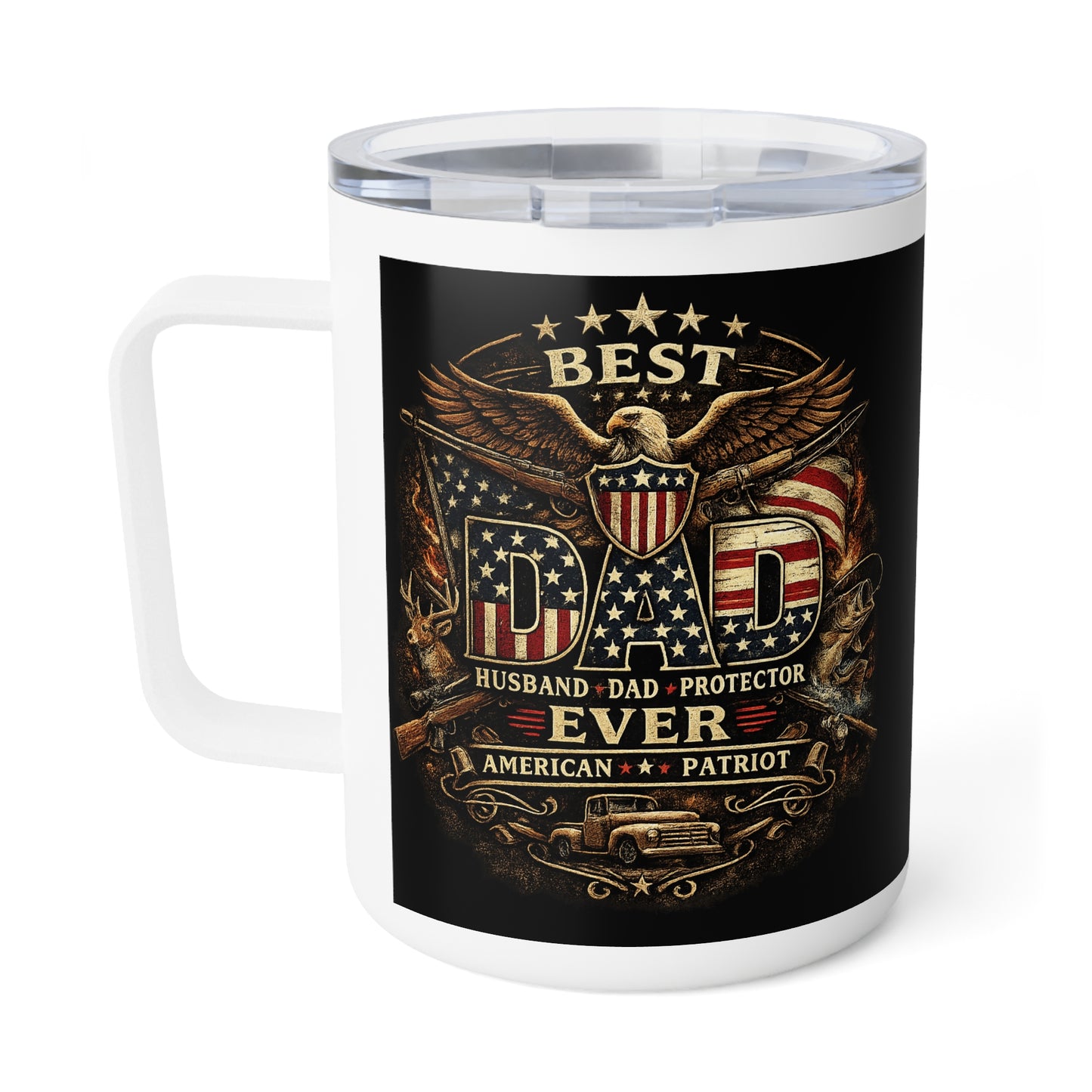 10oz Insulated Coffee Mug - Patriotic American Eagle & Shield Grillmaster Design