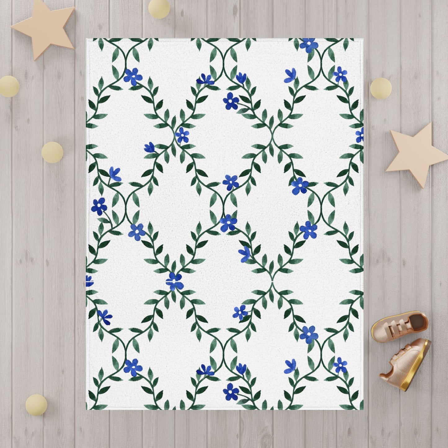 Floral Vine Toddler Blanket — Blue Wildflower Nursery Throw