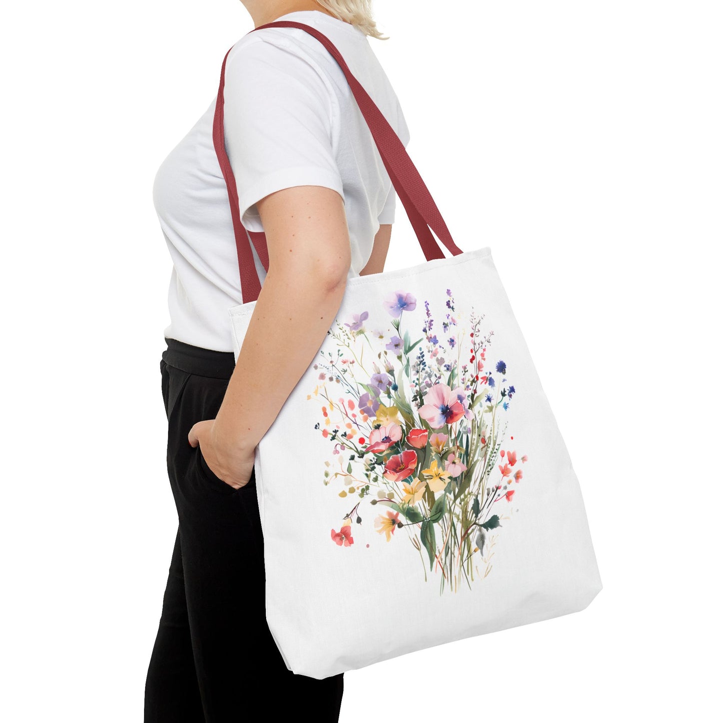 Floral Bouquet Tote Bag — Watercolor Wildflower Print, Lightweight Everyday Carry