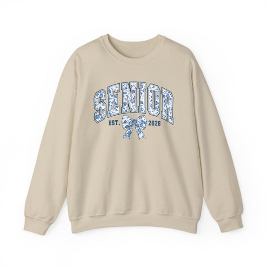 Chinoiserie SENIOR 2026 Sweatshirt â Blue & White Bow | Class of 2026 Gift | Preppy Senior Crewneck | Graduation Sweatshirt for Her