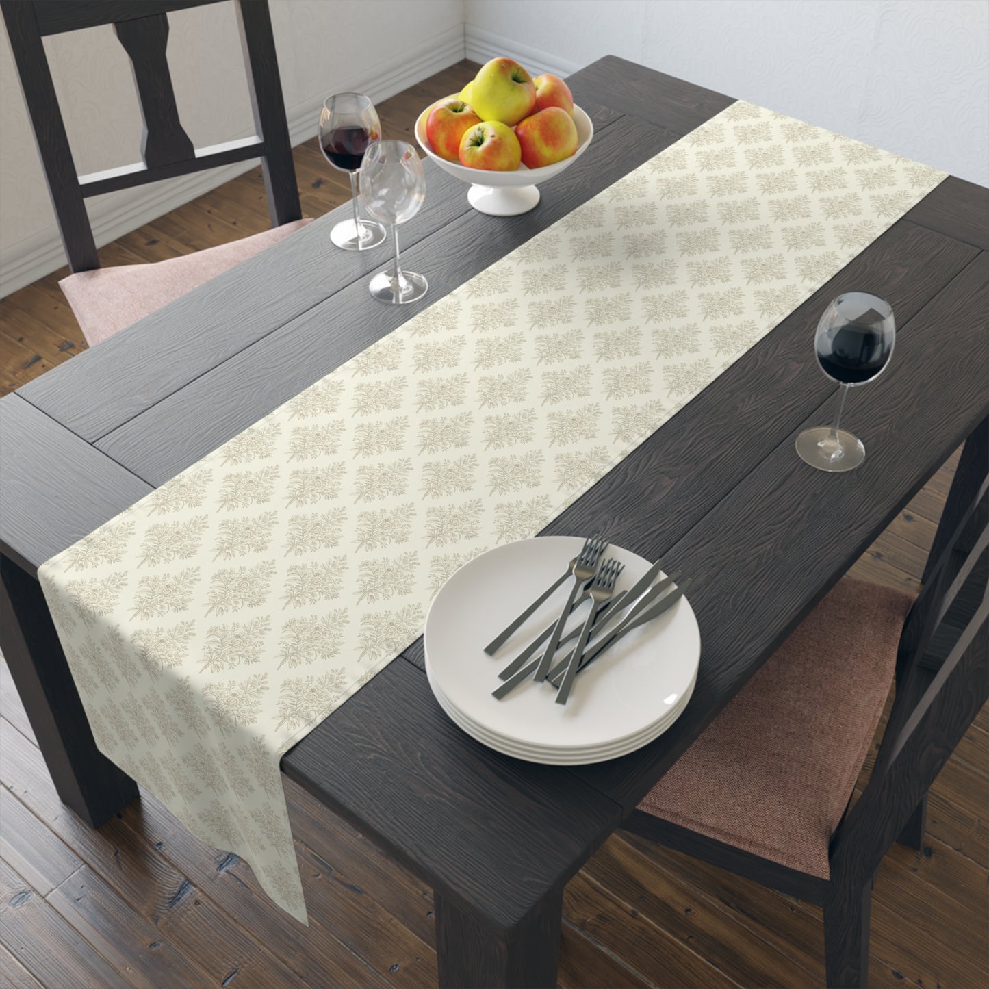 Heirloom Damask Table Runner — Cotton-Poly Decorative Dining Accent