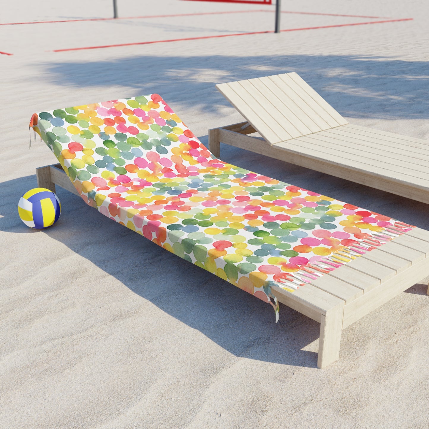 Boho Dot Spring & Summer Blanket Throw— Colorful Watercolor Fringe Beach Cloth