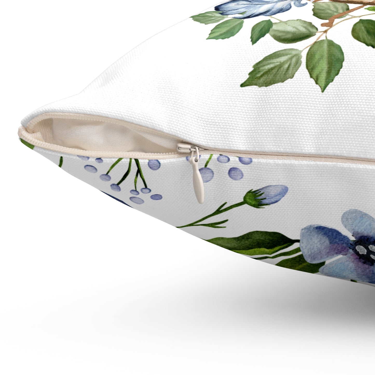Spring Bird Nest Decorative Pillow — Blue Egg Botanical Throw Pillow