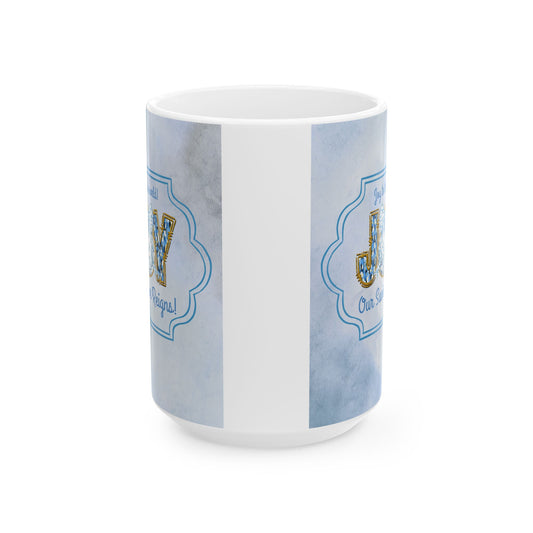 Chinoiserie JOY Christmas Mug â Blue & White Nativity Coffee Cup | âJoy to the World, Our Savior Reignsâ Christian Holiday Mug by Velvet Ribbon Gifts