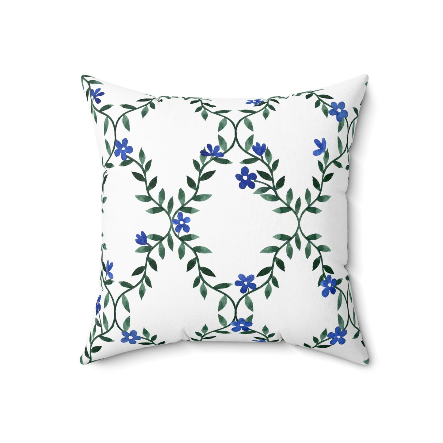 Blue Vine Floral Throw Pillow — Decorative Square Accent Cushion