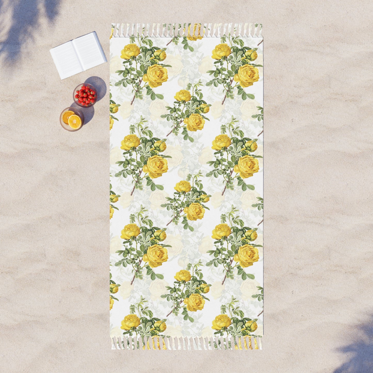summer throw blanket — Boho Yellow Rose Floral Turkish Fringe Towel