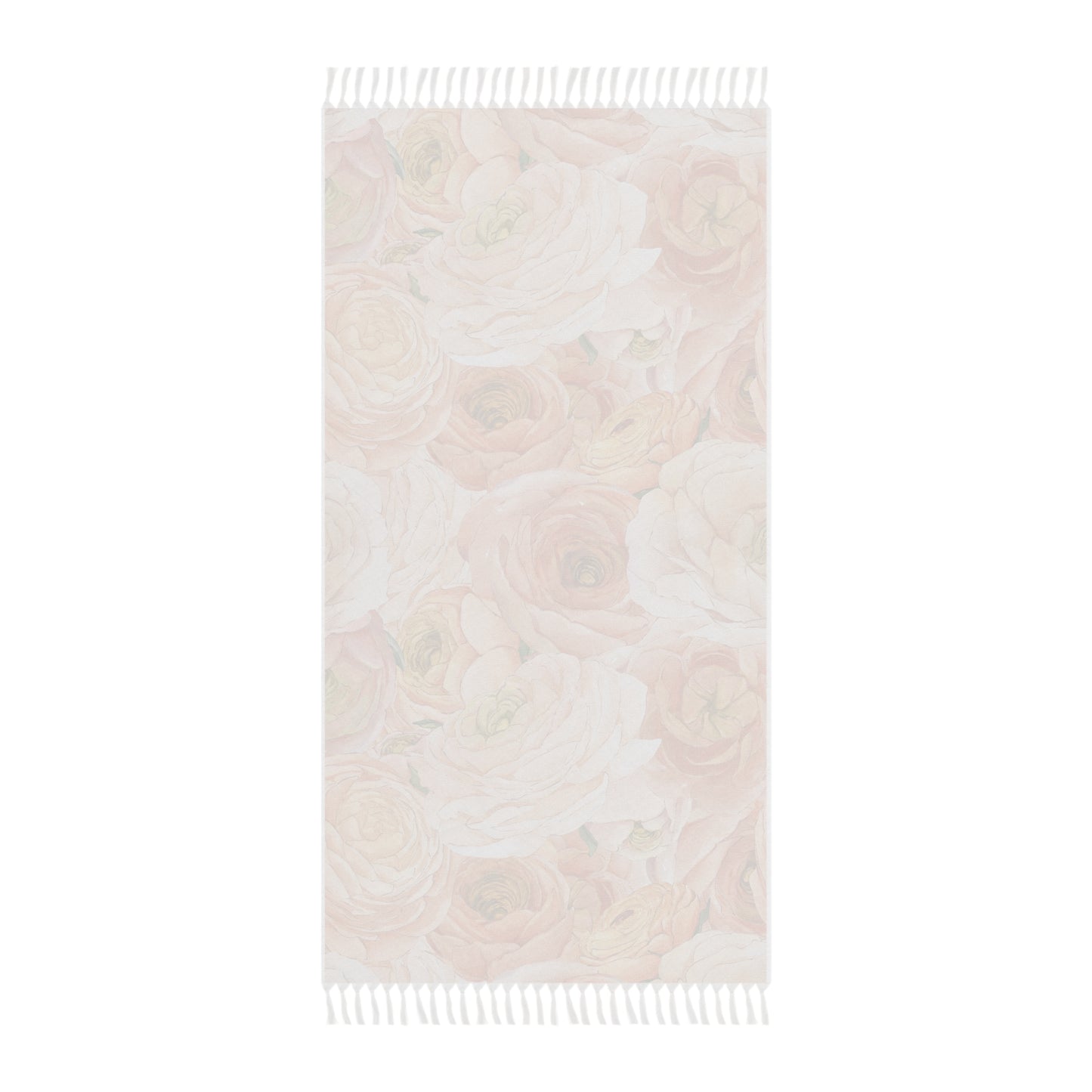 Boho Floral Beach Towel — Peach Ranunculus Tassel Throw