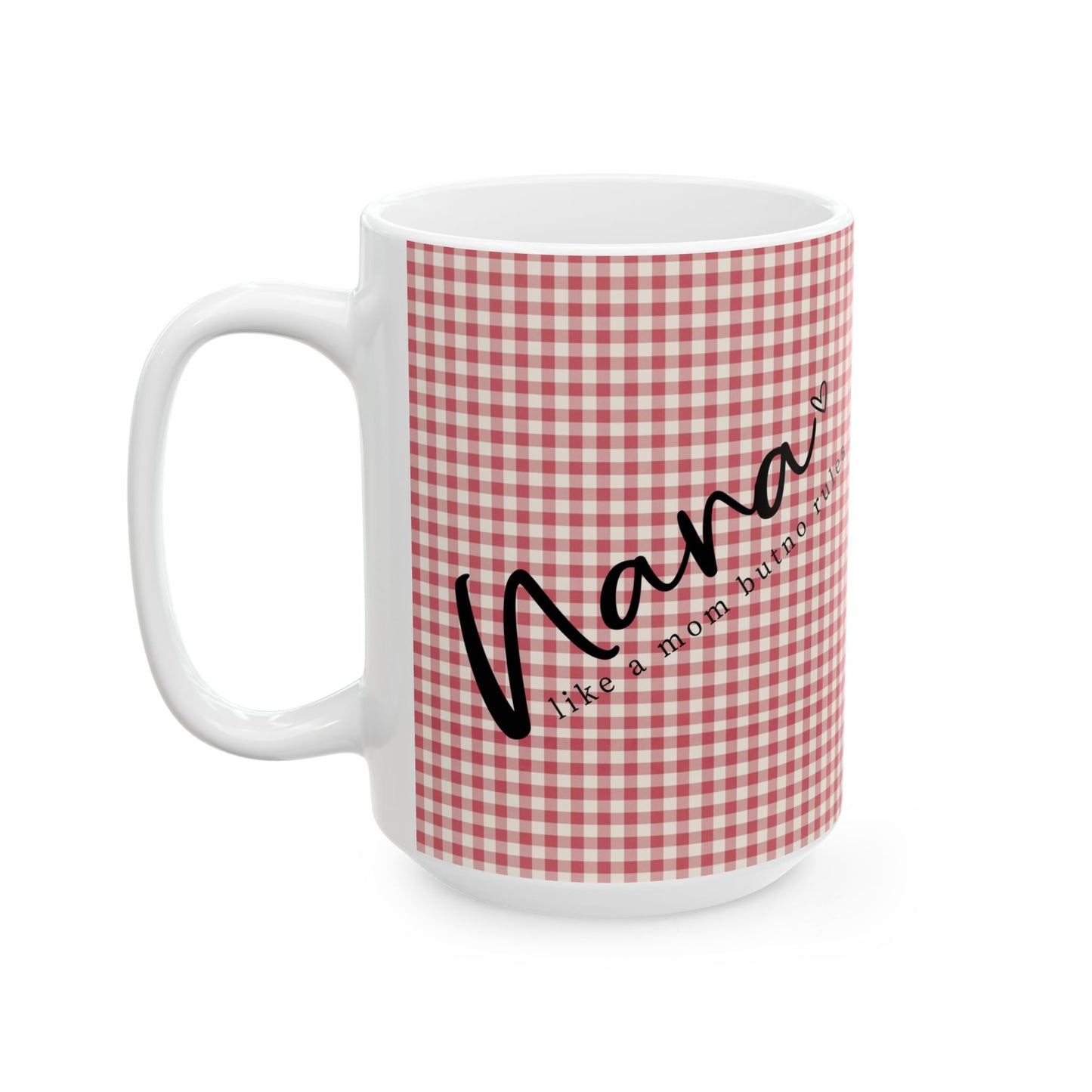 Gingham Ceramic Mug – Red Check Pattern Coffee Cup