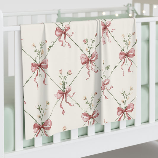 Heirloom Bow Garden Swaddle Blanket — Soft Vintage Rose Nursery Wrap