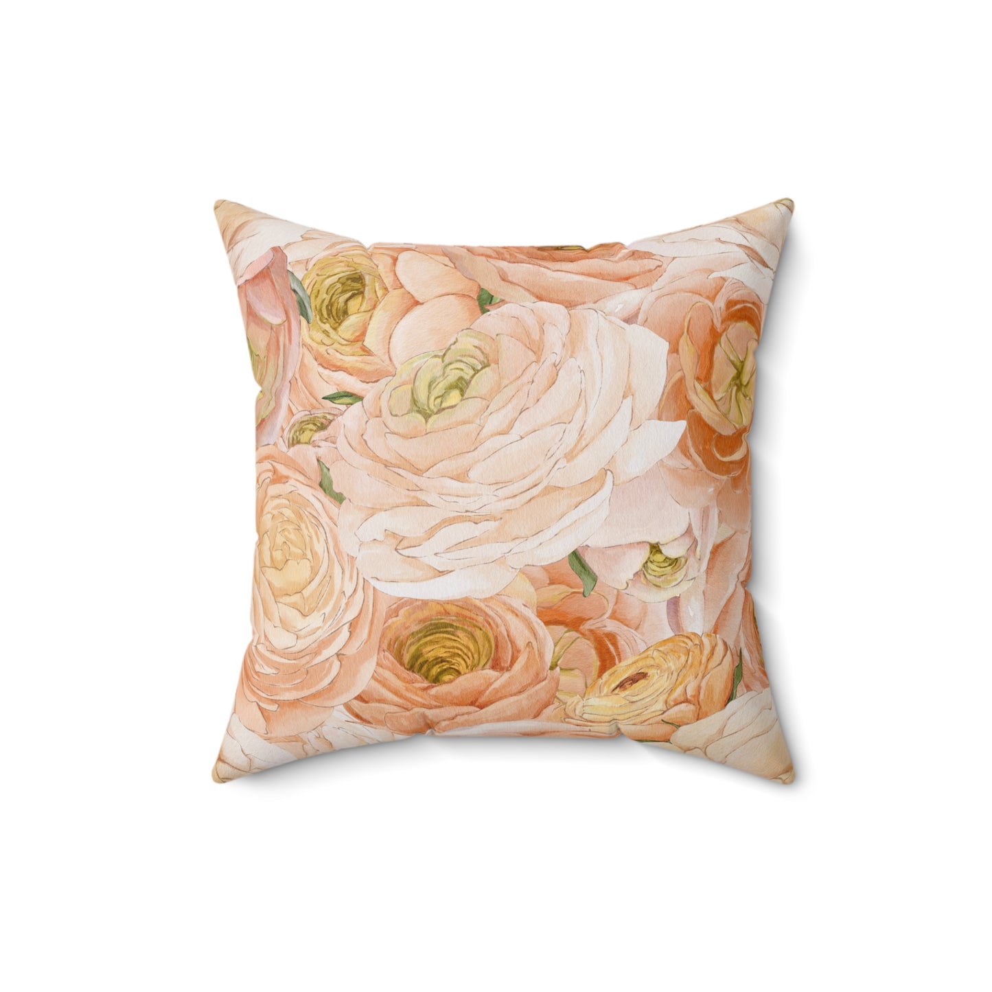 Ranunculus Floral Throw Pillow — Peach & Blush Square Decorative Cushion