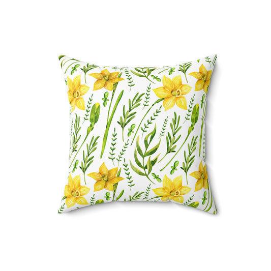 Daffodil Floral Pillow — Yellow Spring Floral Throw Pillow