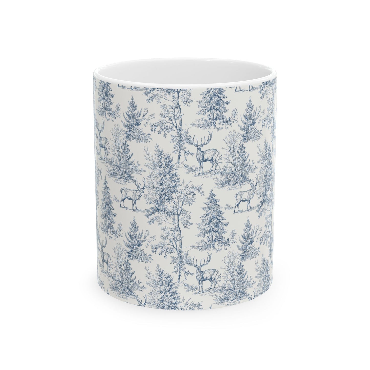Peppermint’s Winterwood Tapestry Mug   Blue Toile Forest Pattern (11oz & 15oz)