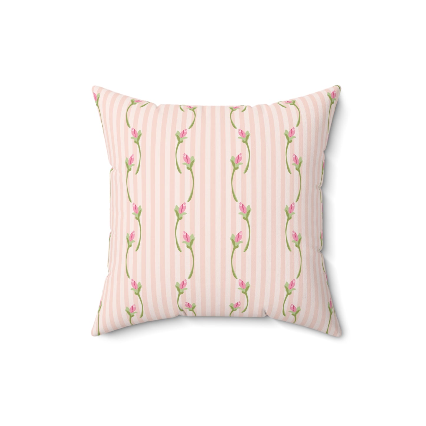 Pink Floral Stripe Throw Pillow — Vintage Rose Pattern Accent Cushion