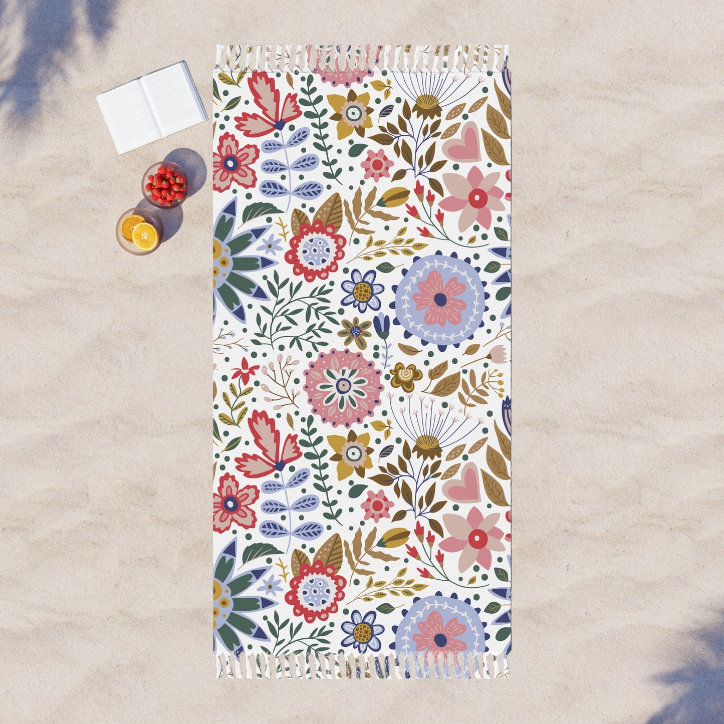 Boho Floral Spring & Summer Blanket Throw — Lightweight Turkish Fringe Beach Cloth