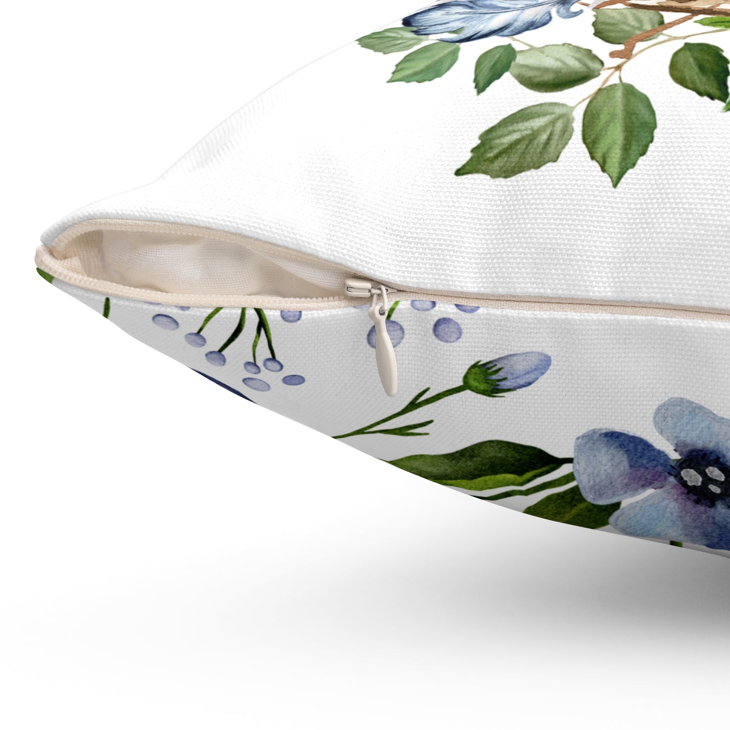 Spring Bird Nest Decorative Pillow — Blue Egg Botanical Throw Pillow