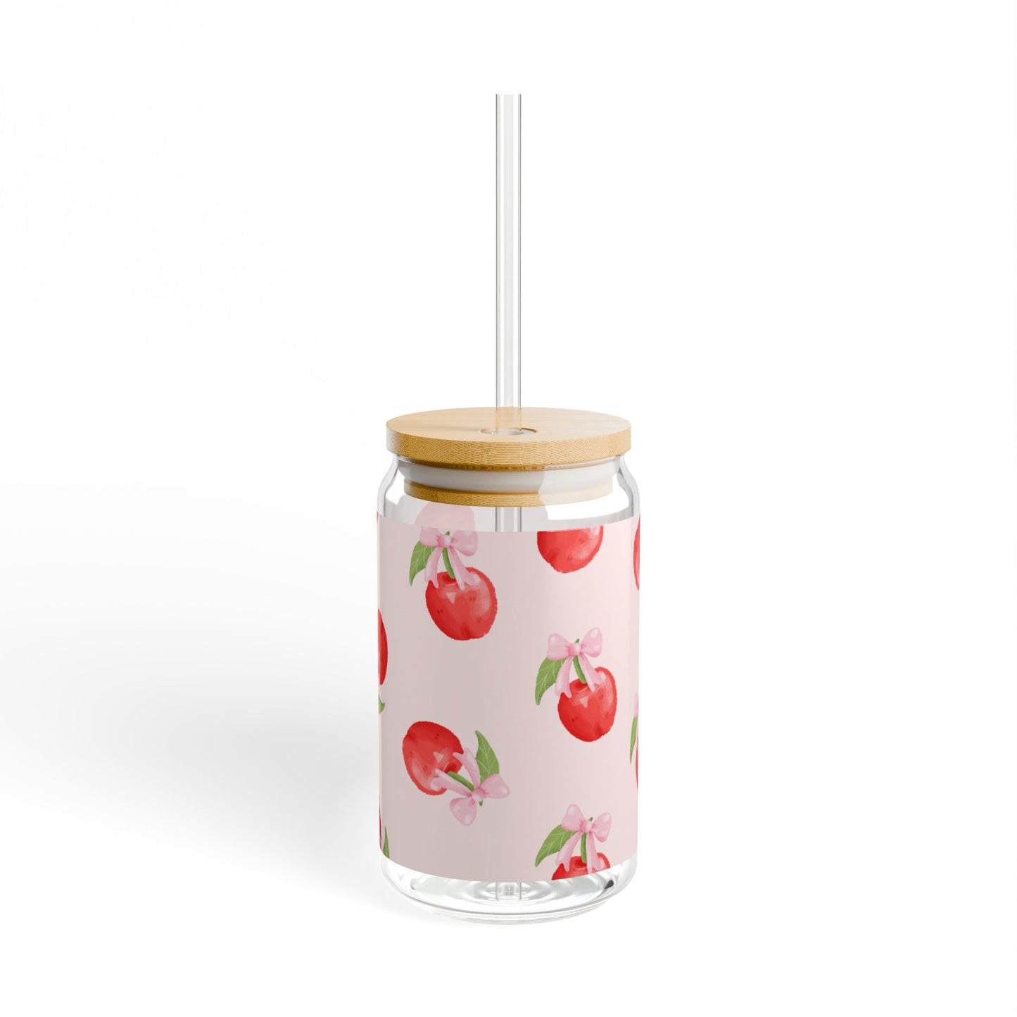 Cherry Blossom Sipper Glass — 16oz Fruit Patterned Tumbler with Straw
