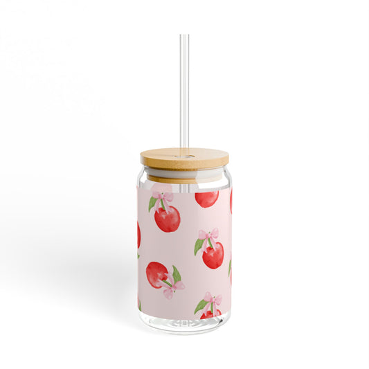 Cherry Blossom Sipper Glass — 16oz Fruit Patterned Tumbler with Straw