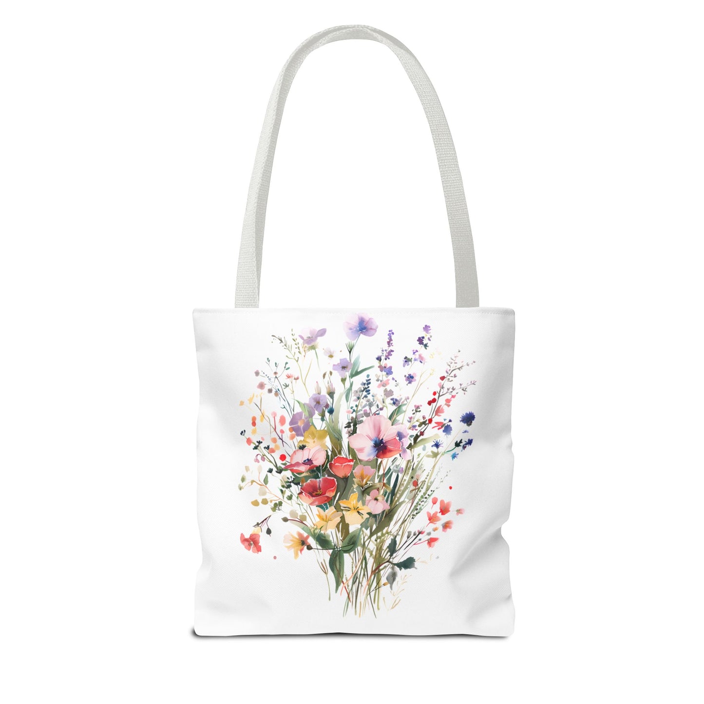 Floral Bouquet Tote Bag — Watercolor Wildflower Print, Lightweight Everyday Carry
