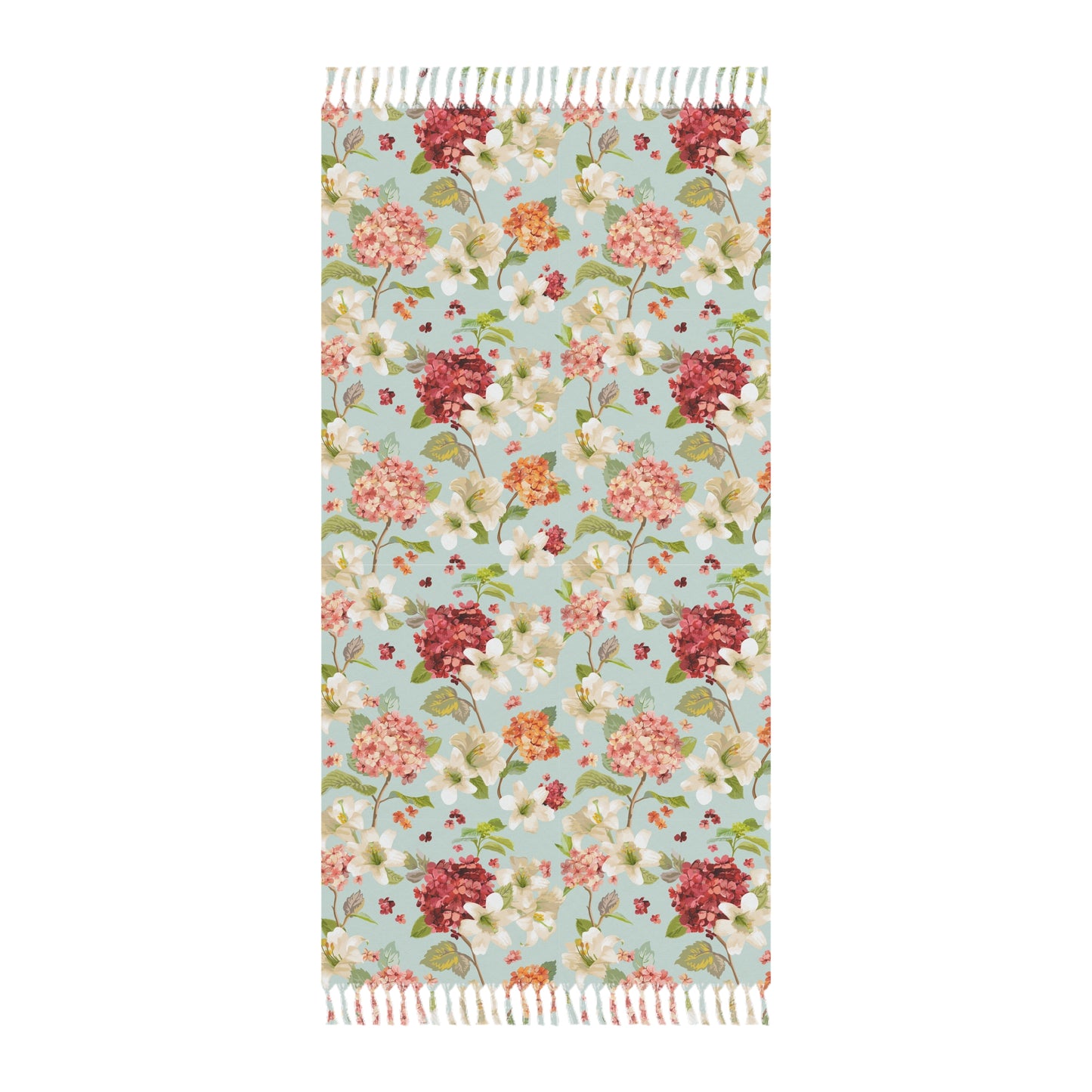 Spring & Summer Blanket Throw — Vintage Hydrangea Pattern Turkish Fringe Throw