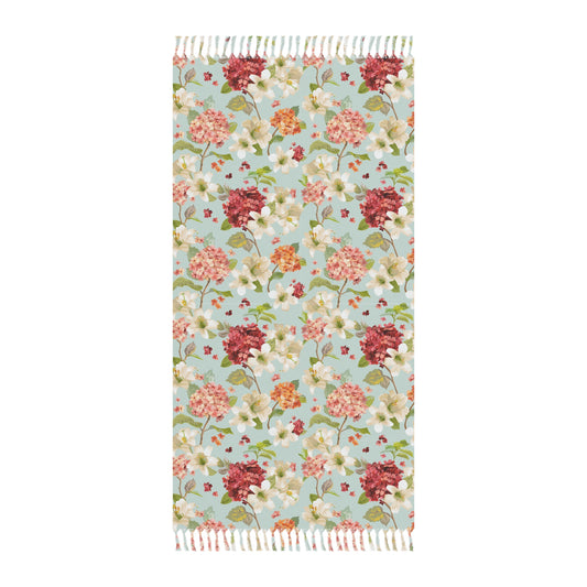 Spring & Summer Blanket Throw — Vintage Hydrangea Pattern Turkish Fringe Throw
