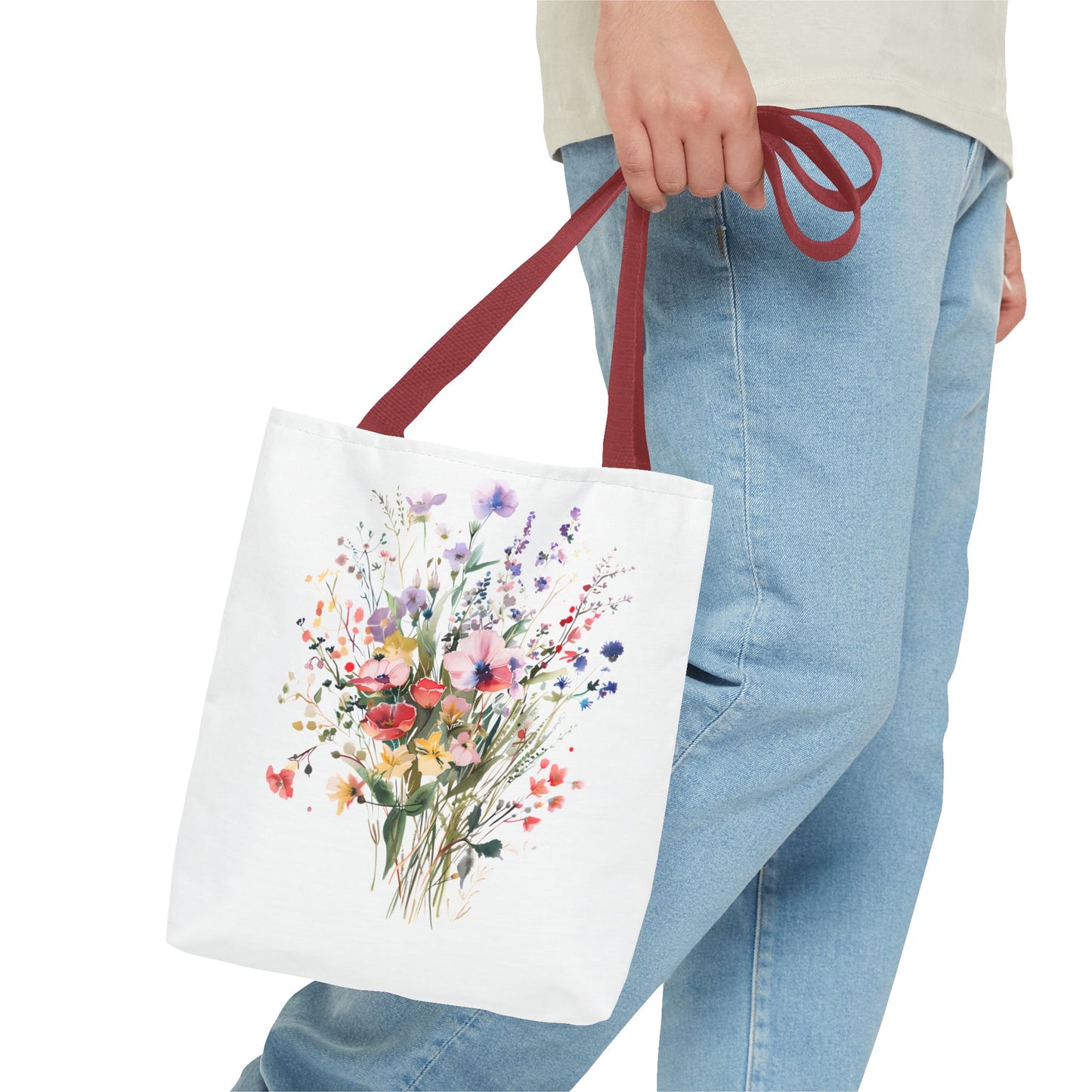 Floral Bouquet Tote Bag — Watercolor Wildflower Print, Lightweight Everyday Carry