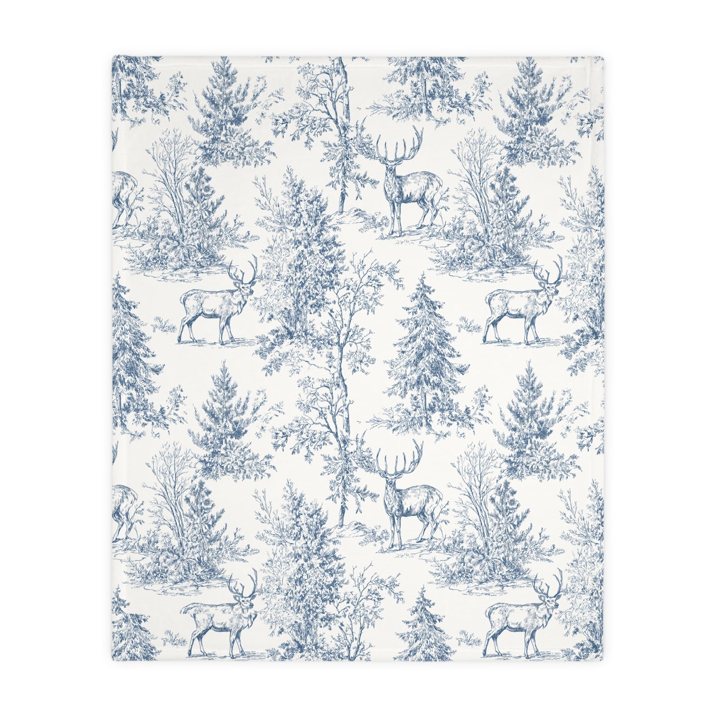 Peppermint’s Winterwood Heirloom Velveteen Blanket   Deer & Pine Toile Velveteen Blanket — Blue Scenic Microfiber Throw