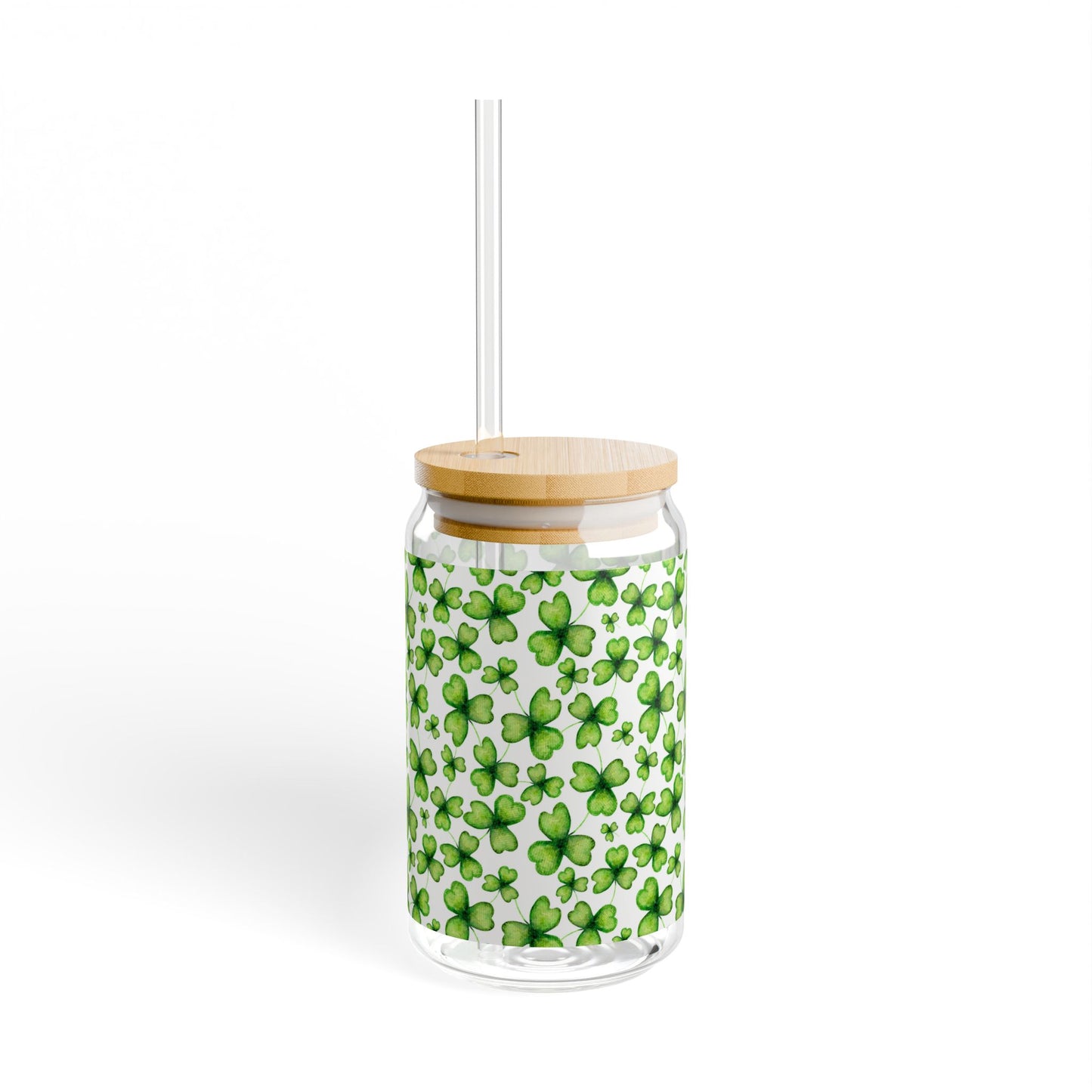 Shamrock Pattern 16oz Sipper Glass — St. Patrick’s Day Clover Drink Jar