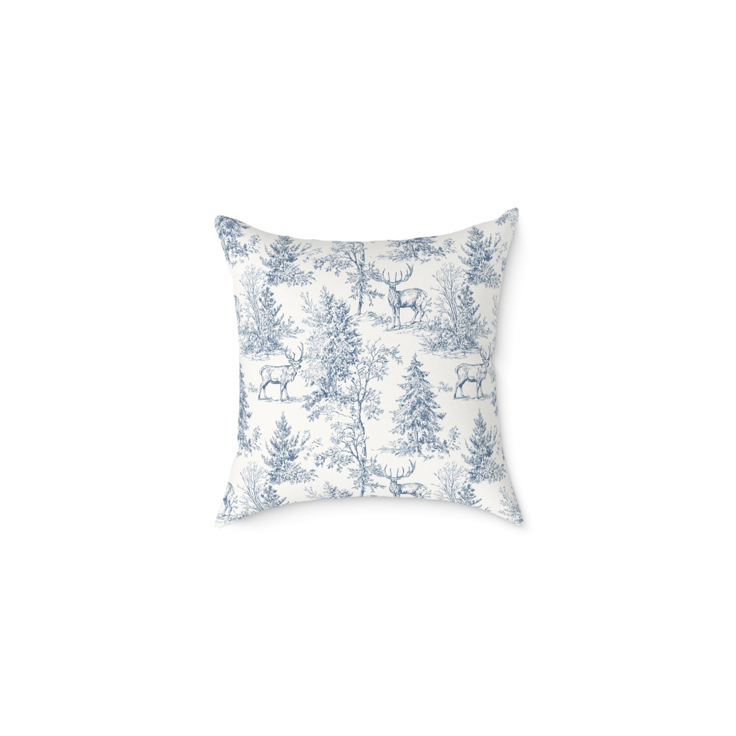 Peppermint’s Winterwood Heirloom Pillow Toile Deer Winter Pillow — Blue Woodland Decorative Throw Pillow