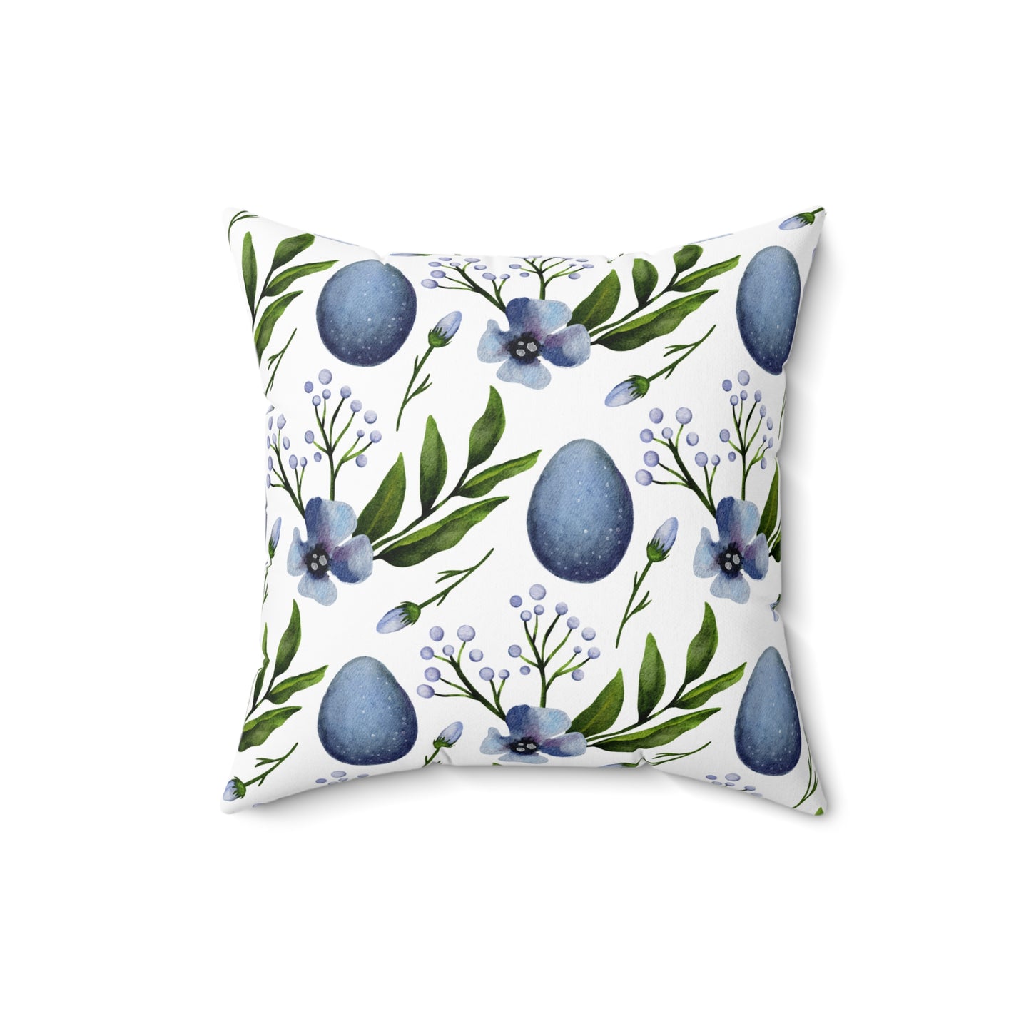 Spring Bird Nest Decorative Pillow — Blue Egg Botanical Throw Pillow