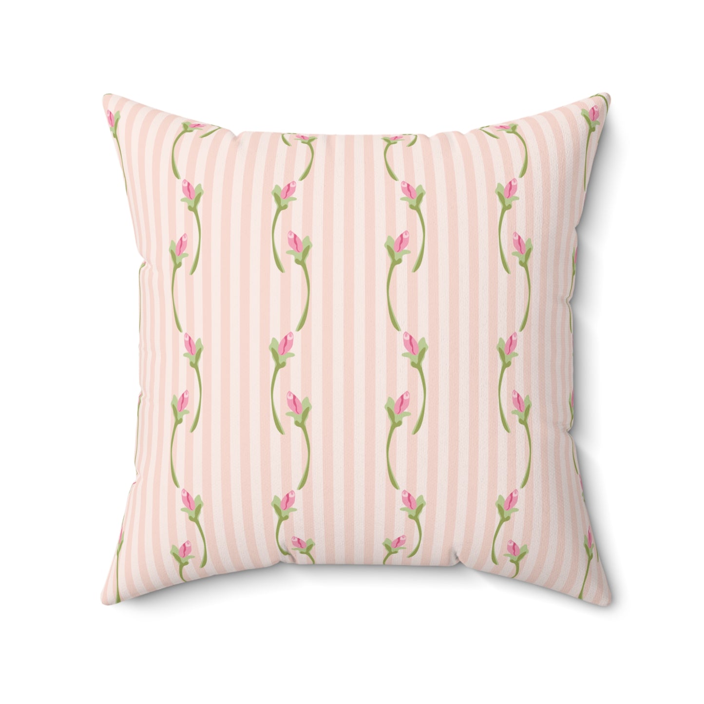 Pink Floral Stripe Throw Pillow — Vintage Rose Pattern Accent Cushion