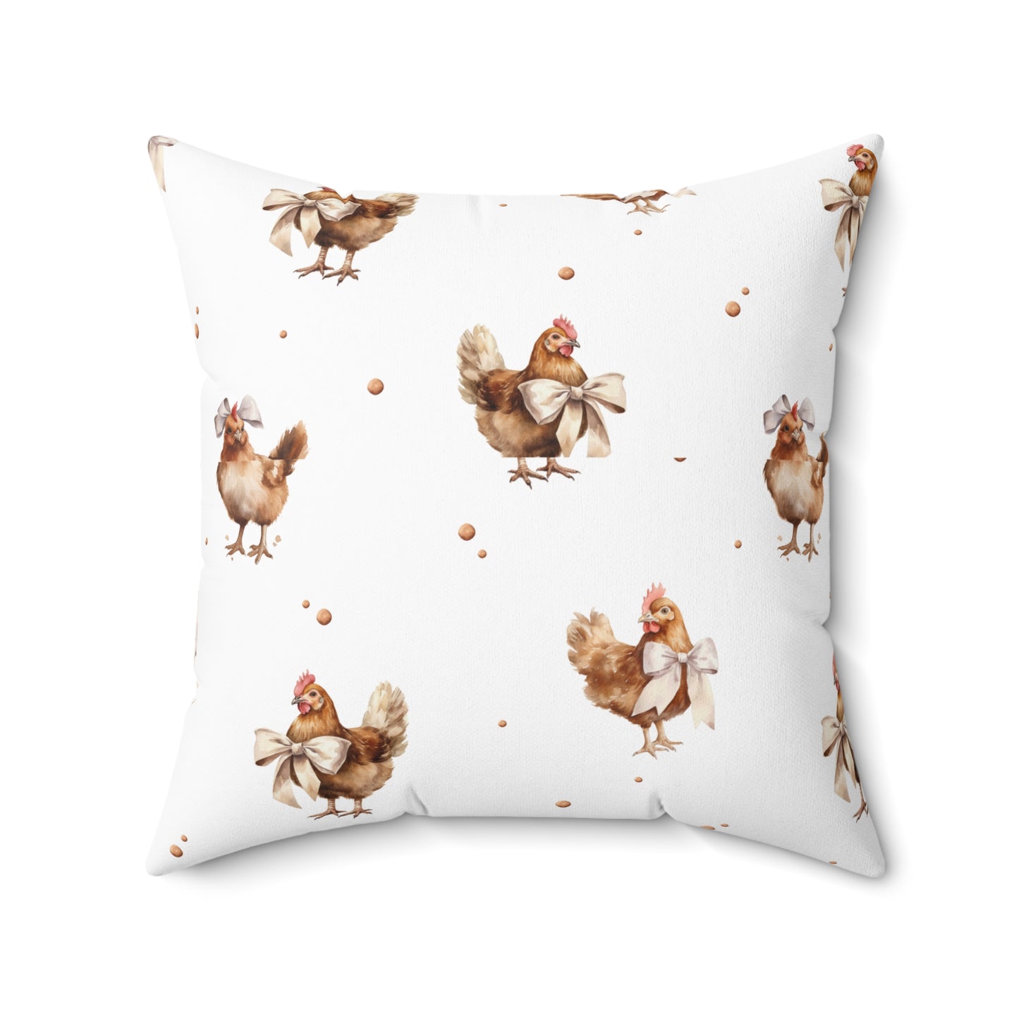 Farmhouse Chicken Decorative Pillow — Watercolor Hen & Pink Gingham Throw Pillow