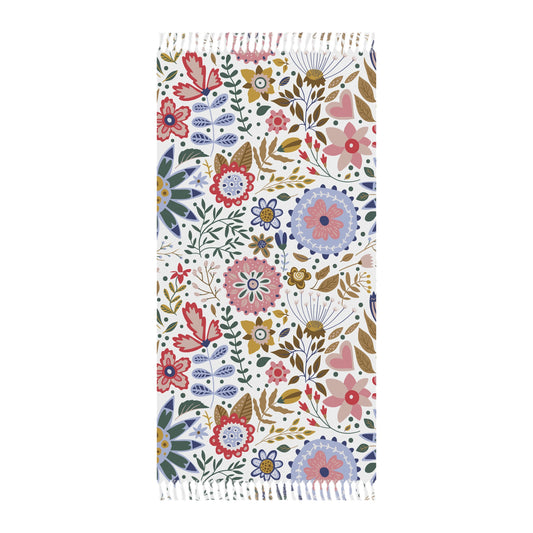 Boho Floral Spring & Summer Blanket Throw — Lightweight Turkish Fringe Beach Cloth