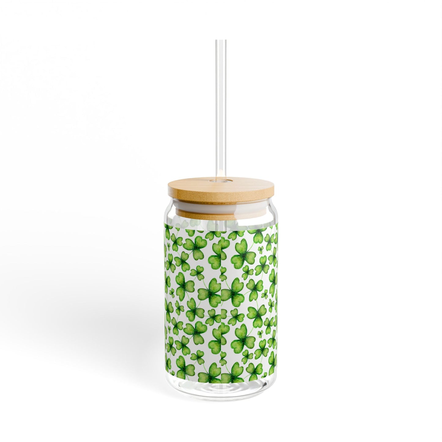 Shamrock Pattern 16oz Sipper Glass — St. Patrick’s Day Clover Drink Jar