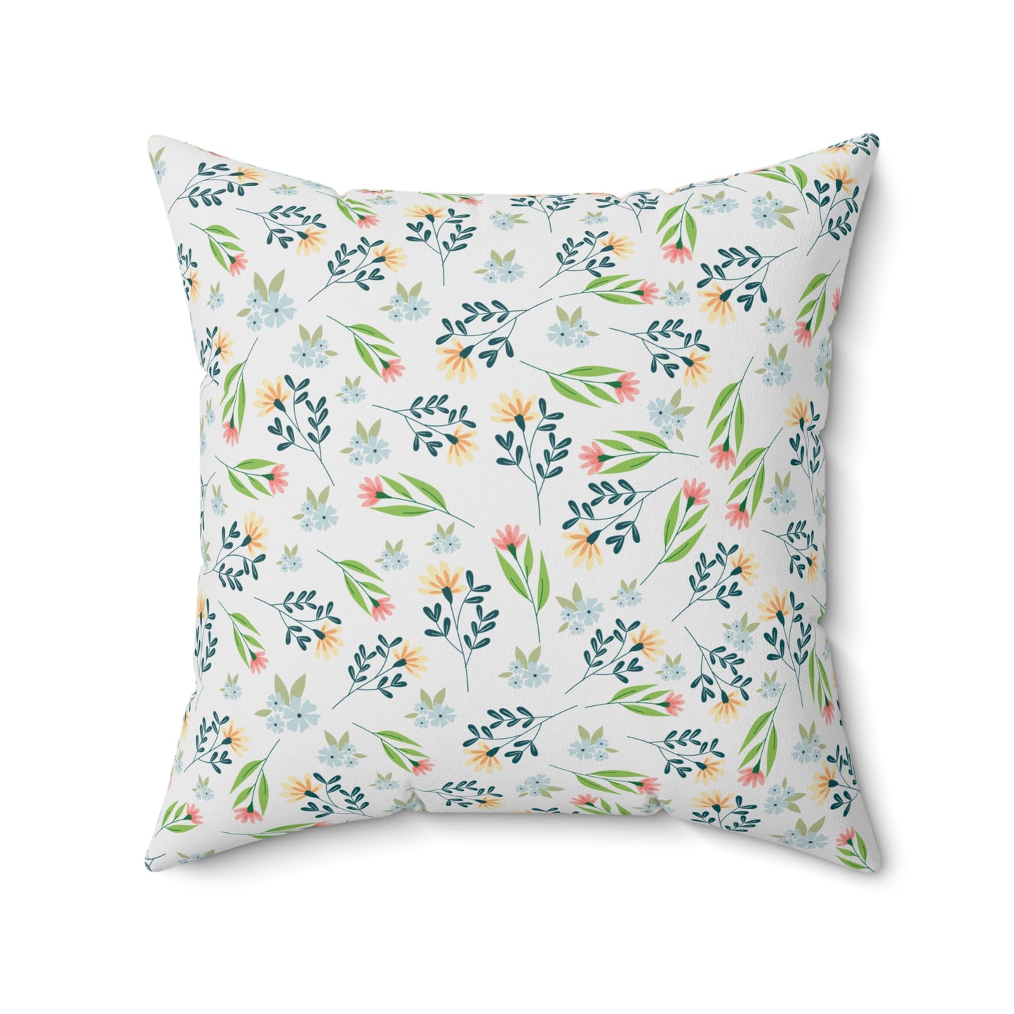Floral Meadow Square Pillow — Pastel Botanical Throw Pillow