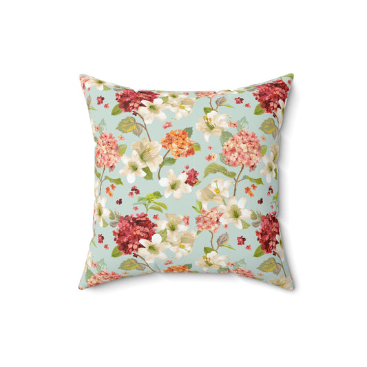 Floral Garden Square Pillow – Vintage Hydrangea Pattern Decorative Throw Pillow