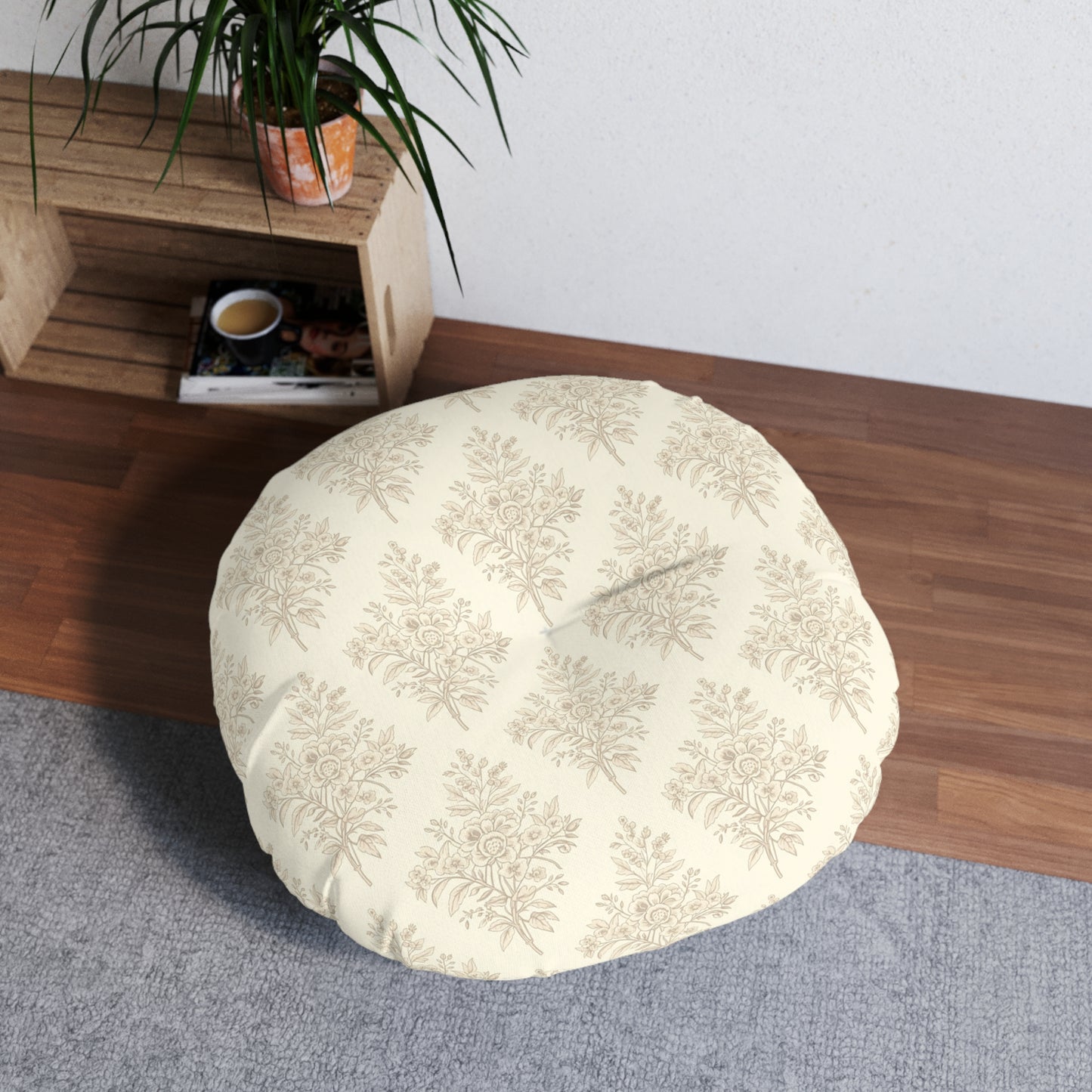 Heirloom Botanical 30” Floor Pillow | Soft Neutral Floral