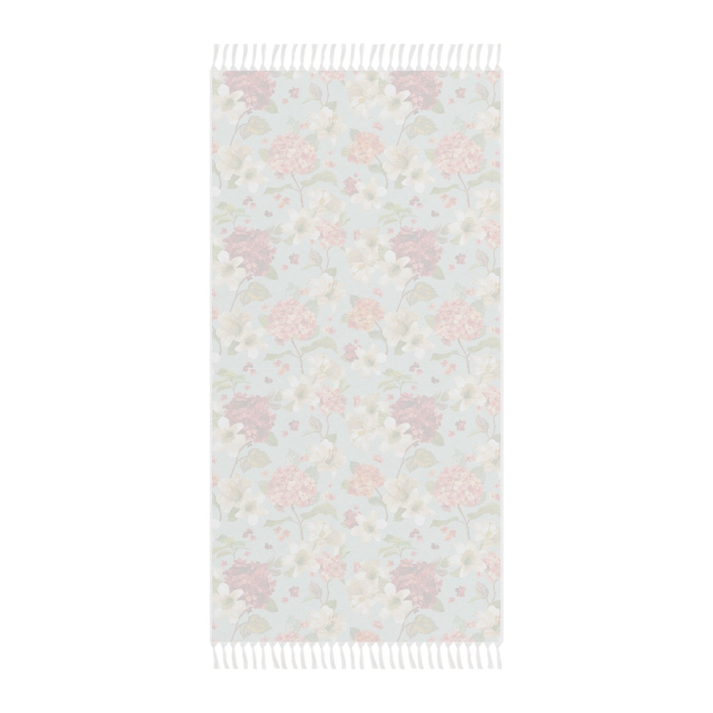 Spring & Summer Blanket Throw — Vintage Hydrangea Pattern Turkish Fringe Throw