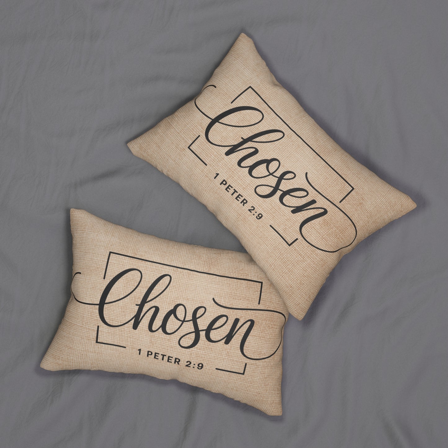 Peppermint’s Faith & Promise Pillows | Neutral Scripture Lumbar Pillows | Christian Home Decor Lumbar Pillow — "Chosen" 1 Peter 2:9