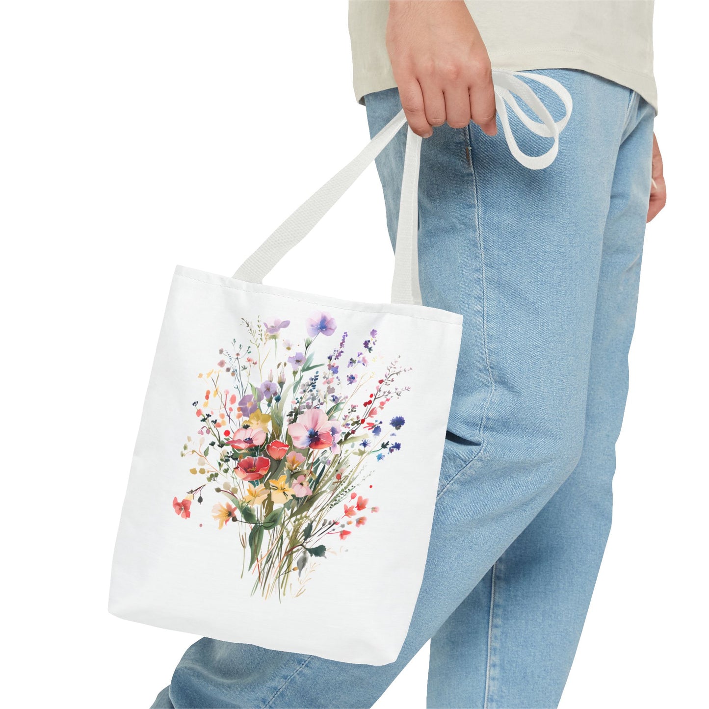 Floral Bouquet Tote Bag — Watercolor Wildflower Print, Lightweight Everyday Carry