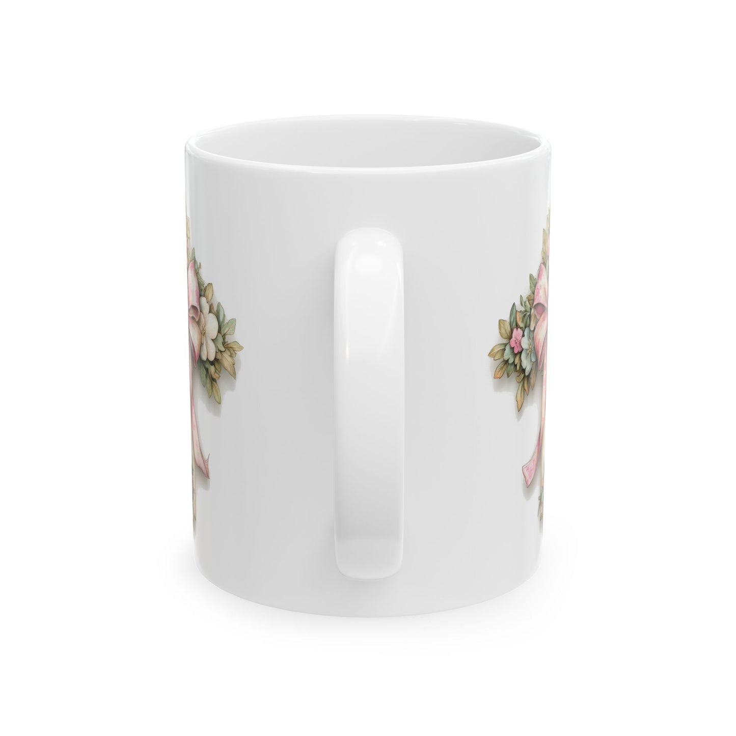 Floral Bouquet Cross  Ceramic Mug — Vintage Pink Roses Coffee Cup (11oz/15oz)