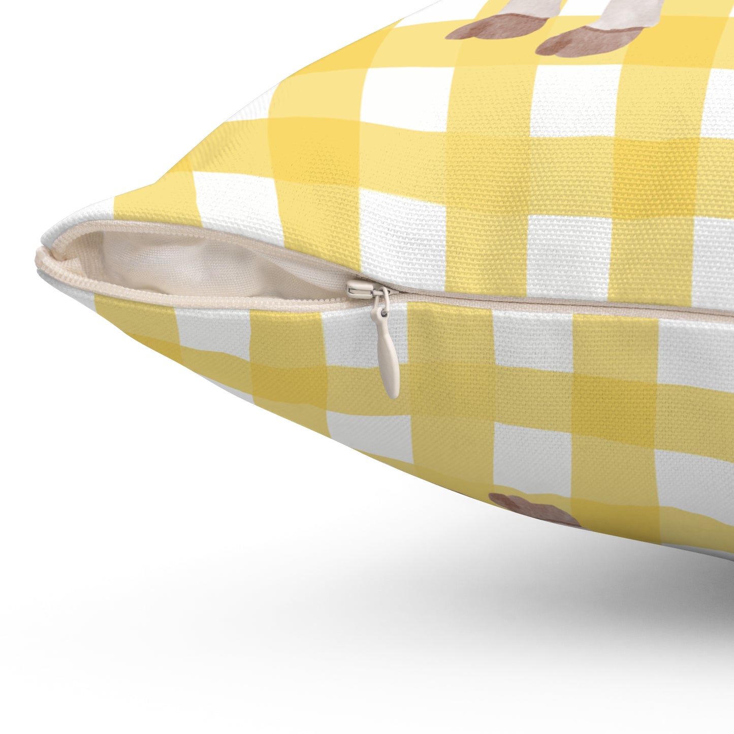 Farmhouse Cow Pillow — Yellow Gingham Decorative Throw Pillow