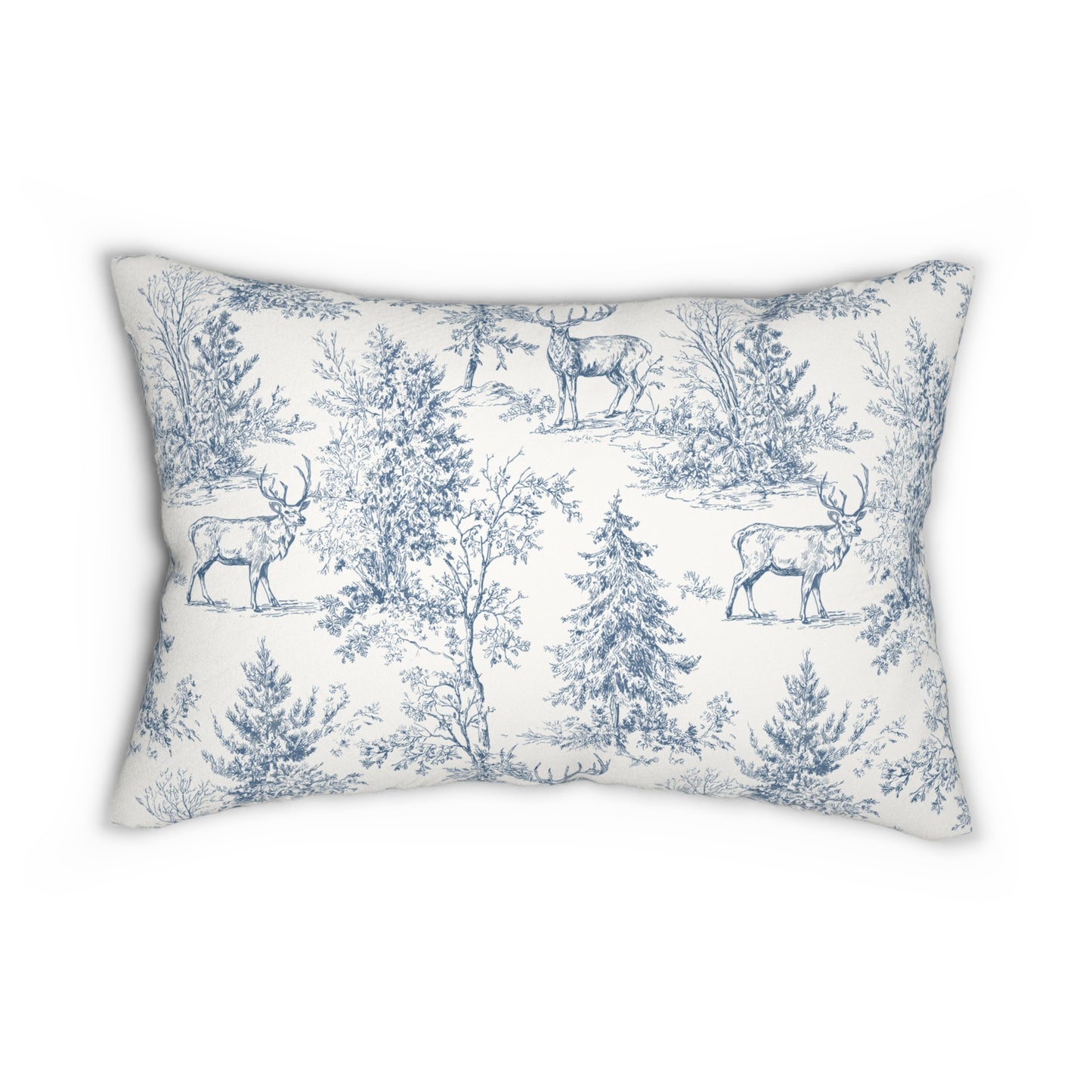Heirloom Woodland Lumbar Pillow – Soft Blue Deer Toile