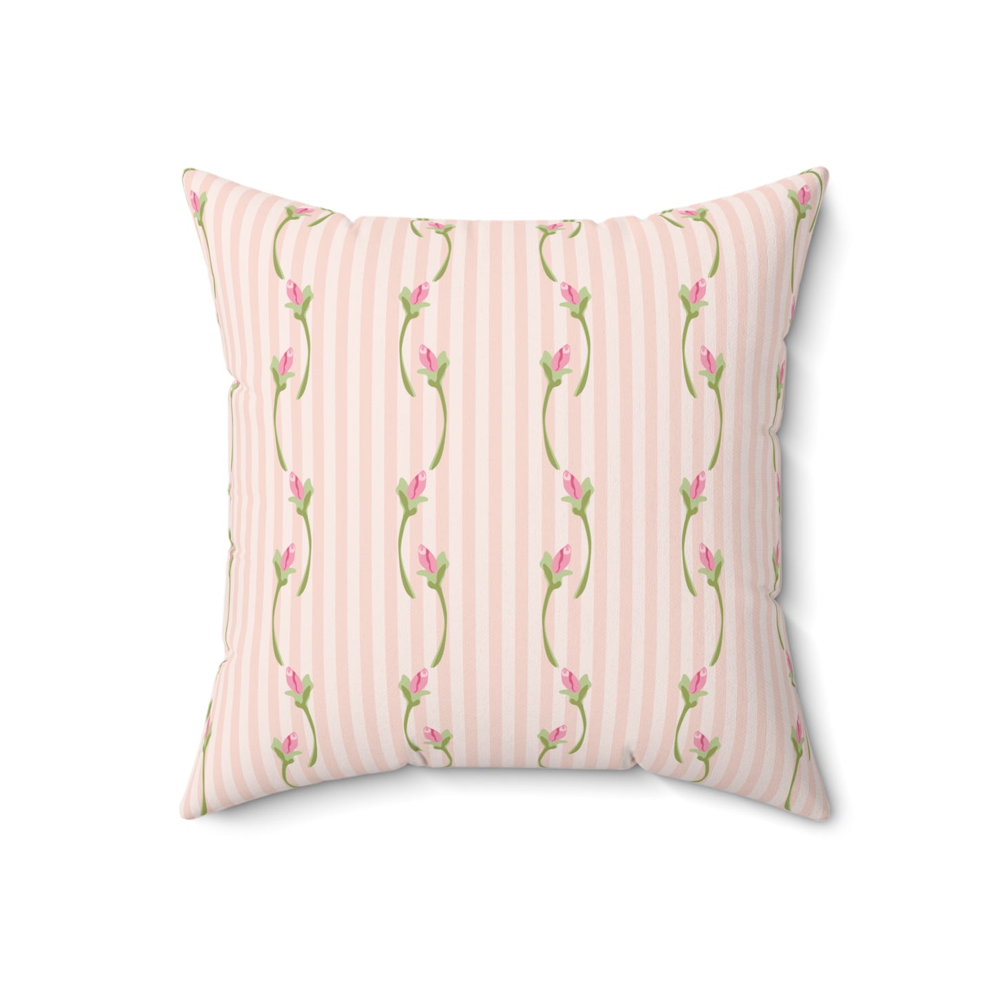 Pink Floral Stripe Throw Pillow — Vintage Rose Pattern Accent Cushion