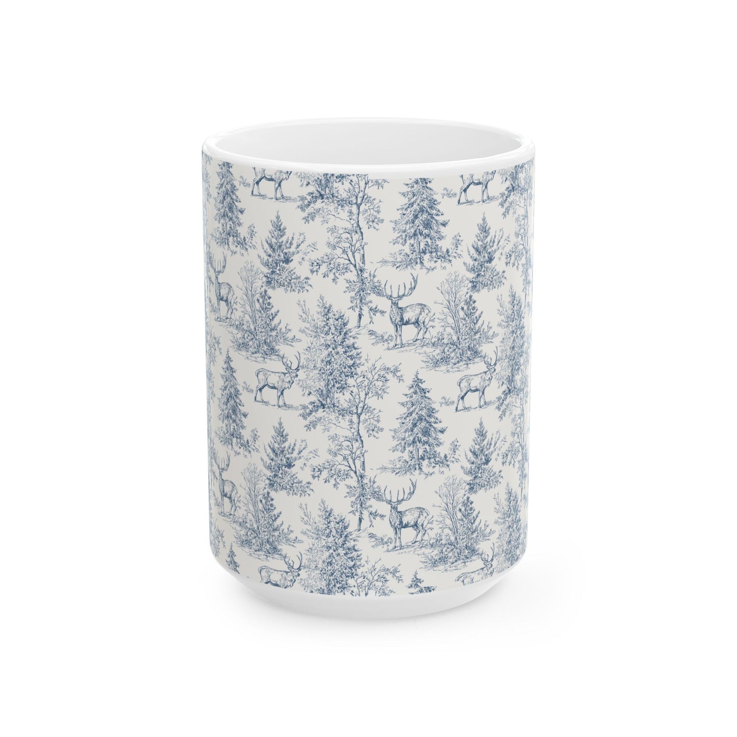 Peppermint’s Winterwood Tapestry Mug   Blue Toile Forest Pattern (11oz & 15oz)