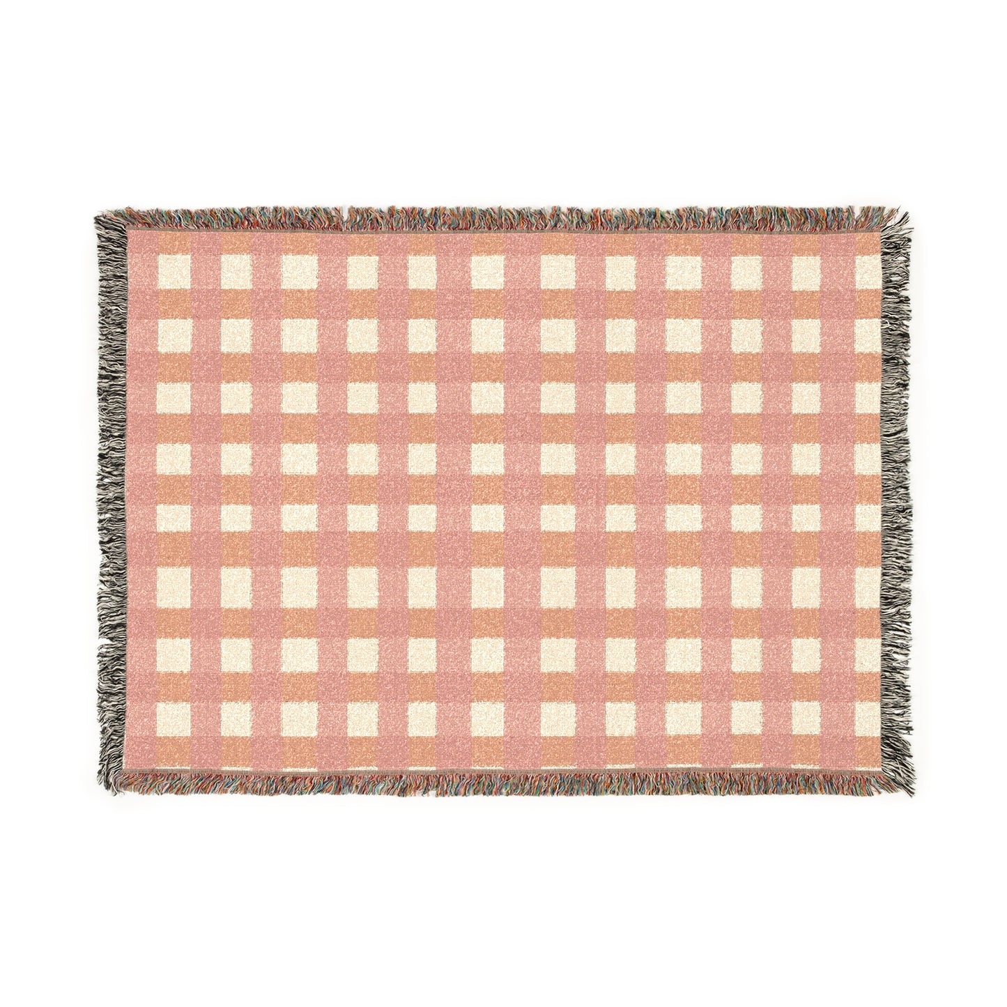 Joyful Gingham Woven Throw Blanket – Cheerful Peach Check Accent Cozy Woven Blanket for Comfort Lovers