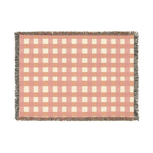 Joyful Gingham Woven Throw Blanket – Cheerful Peach Check Accent Cozy Woven Blanket for Comfort Lovers
