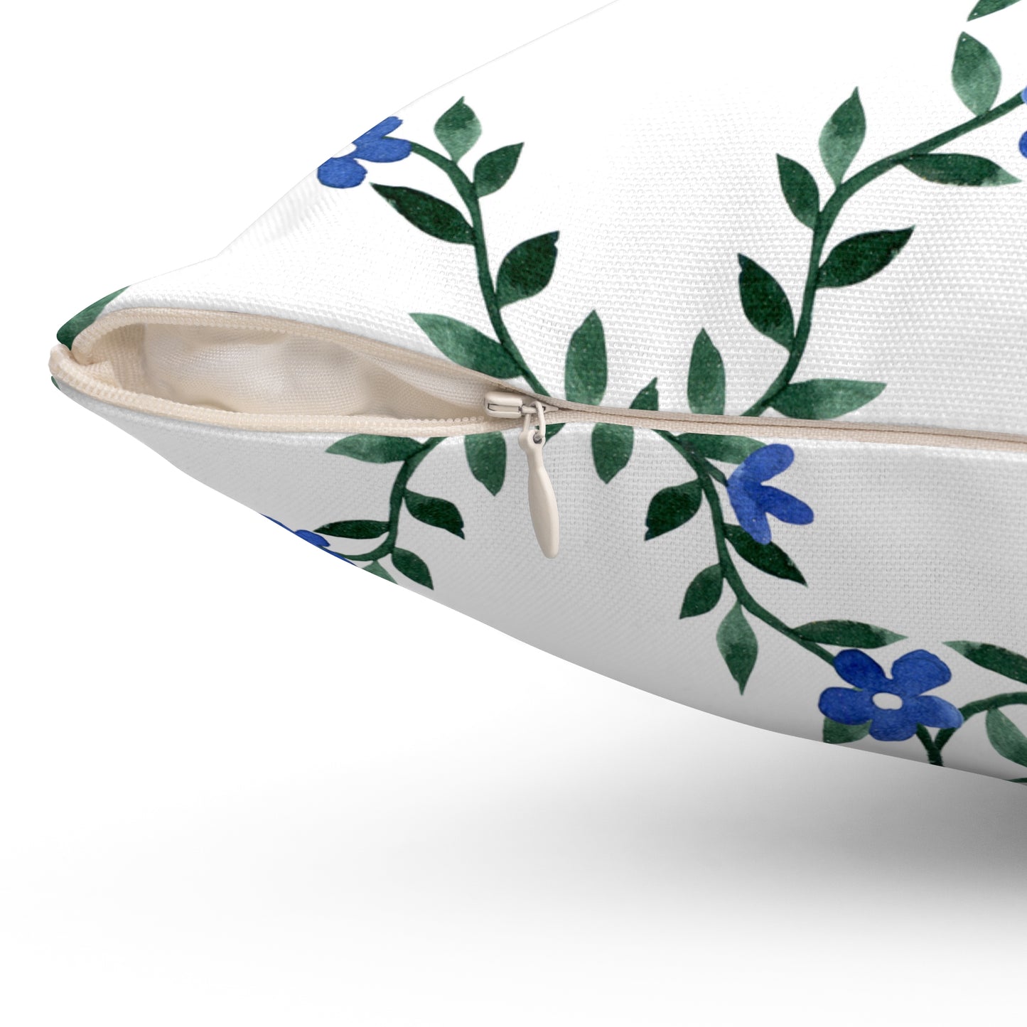 Blue Vine Floral Throw Pillow — Decorative Square Accent Cushion