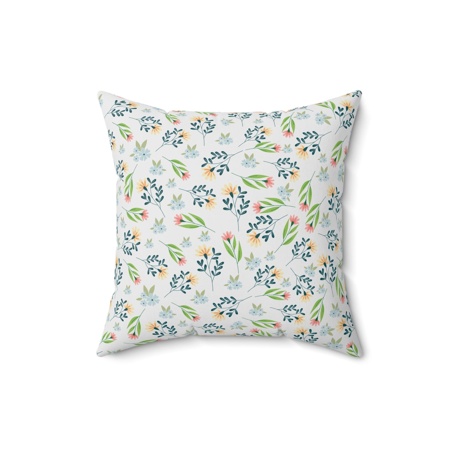 Floral Meadow Square Pillow — Pastel Botanical Throw Pillow